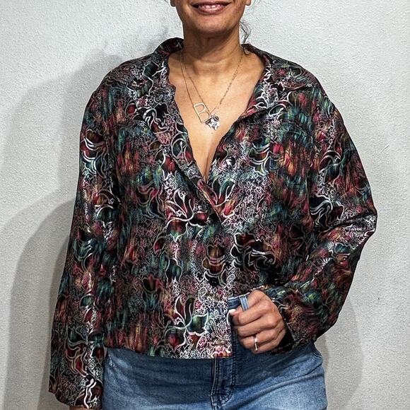 Chico's Metallic Floral Jacket Sz 3/XL - Picture 1 of 12